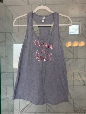 “Matron of honor” Women's Gray Racerback Tank with Pink Foil Script
